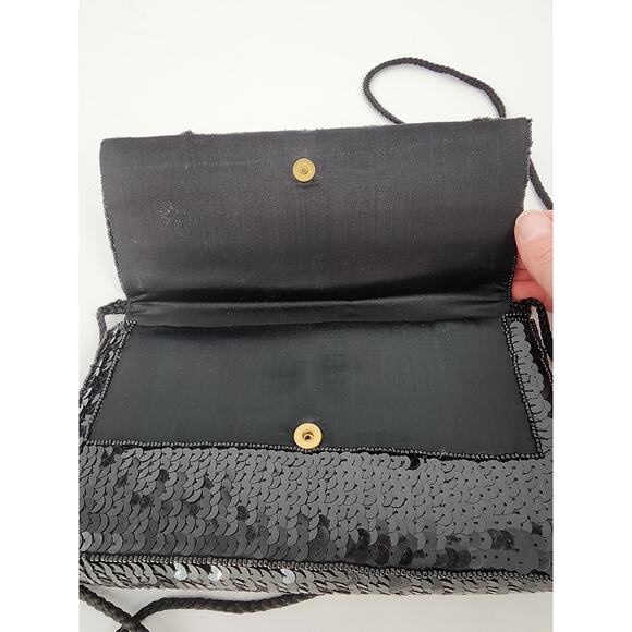 Geometric Sequin Crossbody Shoulder Bag Black with Multicolor Flap - Picture 5 of 13